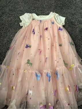 Zunie Pink Tulle Dress with Colorful Unicorns